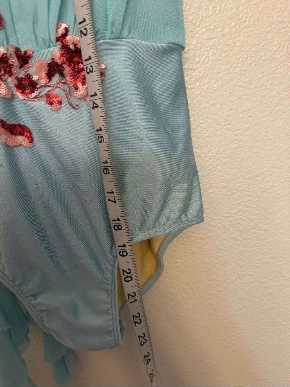 Glamour solo dance costume aqua blue lyrical contemporary mesh dress SA
